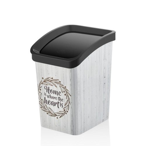 Plastic Smart Click trash can with flip lid, Wood pattern 12L