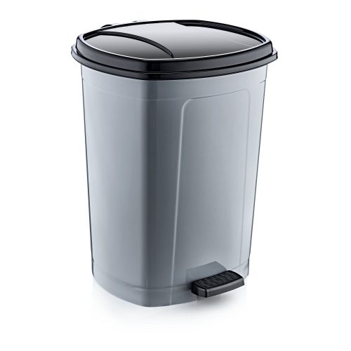 Plastic pedal bin, silver/black 50L