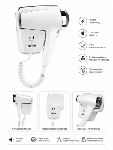 HOBBB Vedbæk wall-mounted hair dryer, 1800 W