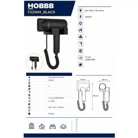 HOBBB Gilleleje wall-mounted hair dryer, 1600 W