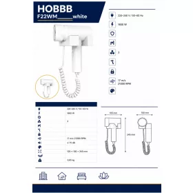 HOBBB Gilleleje wall-mounted hair dryer, 1600 W (white)