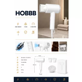 HOBBB Frederiksberg hair dryer, 1800 W (white)
