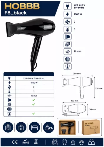 HOBBB Humlebæk hair dryer, 1800 W