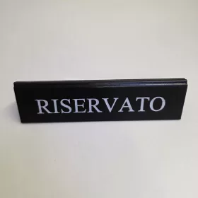 RISERVATO table sign, black faux leather, white print, large