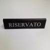 RISERVATO table sign, dark brown faux leather, white print, large