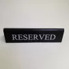 RESERVED table sign, black faux leather, white print, large