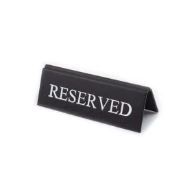 RESERVED table sign, black faux leather, white print, small