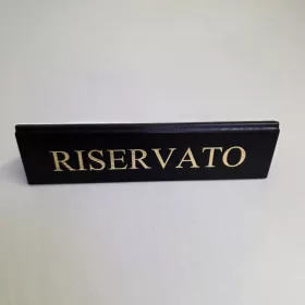 RISERVATO table sign, black faux leather, gold print, large