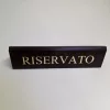 RISERVATO table sign, dark brown faux leather, gold print, large
