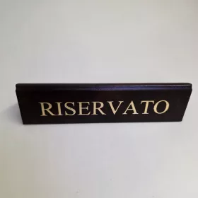   RISERVATO table sign, dark brown faux leather, gold print, large