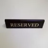RISERVATO table sign, dark brown faux leather, gold print, large