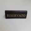 RISERVATO table sign, dark brown faux leather, gold print, small