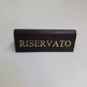   RISERVATO table sign, dark brown faux leather, gold print, small