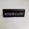 RISERVATO table sign, dark brown faux leather, white print, small
