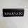 RISERVATO table sign, dark brown faux leather, white print, small
