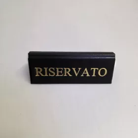 RISERVATO table sign, black faux leather, gold print, small