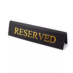 RESERVED table sign, black faux leather, gold print, large