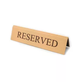 RESERVED table sign, gold faux leather, brown print, large