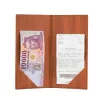 Wood-effect faux leather bill folder, 10 × 20 cm, 2 small pockets
