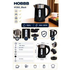 HOBBB 0.6 litre black kettle