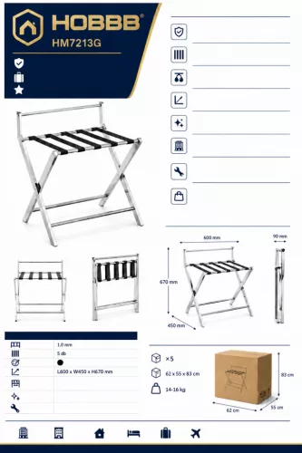 HOBBB Nyrup folding luggage rack, black