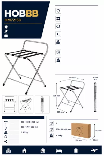 HOBBB Herrested folding luggage rack, black