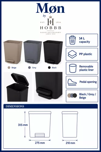 HOBBB Møn guest room waste bin, 14 l