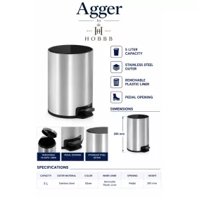 HOBBB Agger bathroom waste bin, 5.0 l (silver)