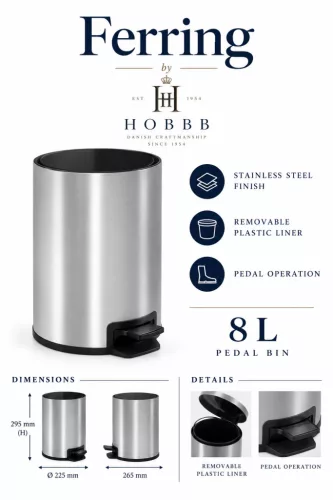 HOBBB Ferring bathroom waste bin, 8.0 l