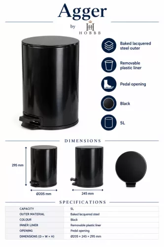 HOBBB Agger bathroom waste bin, 5.0 l