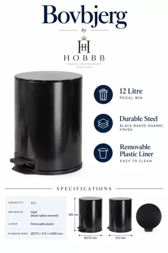 HOBBB Bovbjerg guest room waste bin, 12 l