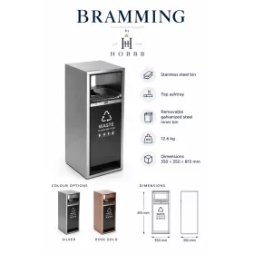HOBBB Bramming free-standing communal area waste bin, silver