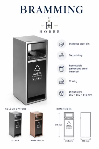HOBBB Bramming free-standing communal area waste bin, silver