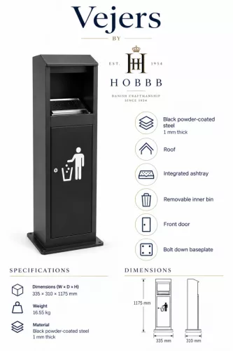 HOBBB Vejers free-standing communal area waste bin