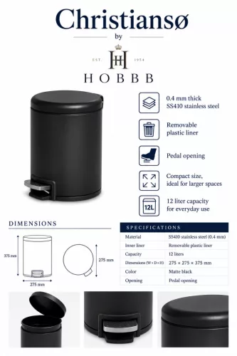 HOBBB Christiansø guest room waste bin, 12 l