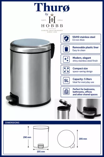 HOBBB Thurø bathroom waste bin, 5.0 l (HS-Q5-5L)