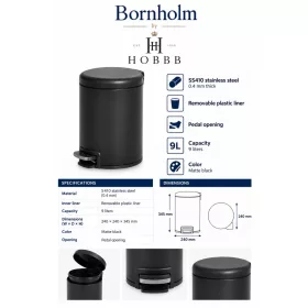 HOBBB Bornholm guest room waste bin, 9.0 l