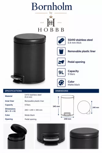 HOBBB Bornholm guest room waste bin, 9.0 l
