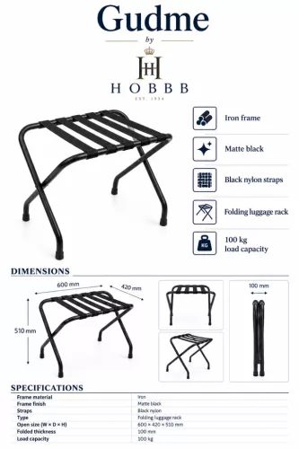HOBBB Gudme folding luggage rack, black