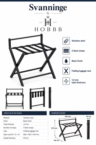 HOBBB Svanninge folding luggage rack, black