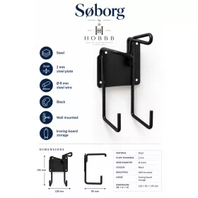 HOBBB Søborg ironing board holder, black