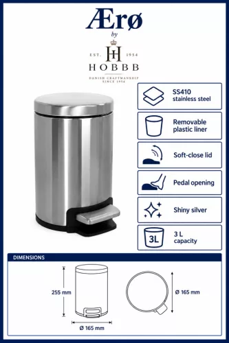 HOBBB Ærø bathroom waste bin, 3.0 l