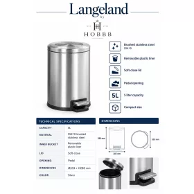 HOBBB Langeland bathroom waste bin, 5.0 l