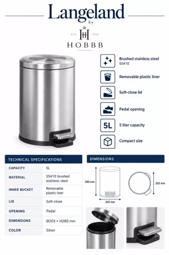 HOBBB Langeland bathroom waste bin, 5.0 l