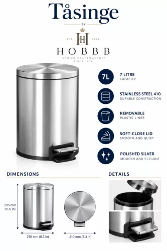 HOBBB Tåsinge bathroom waste bin, 7.0 l