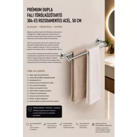   Premium double wall-mounted towel rail – 304 stainless steel, 50 cm