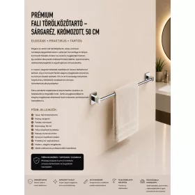   Premium wall-mounted towel rail – brass, chrome-plated, 50 cm