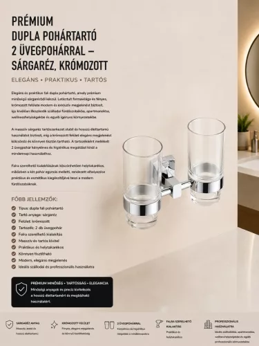 Premium double tumbler holder with 2 glasses – brass, chrome-plated