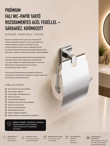 Premium wall-mounted toilet roll holder with stainless-steel cover – brass, chrome-plated