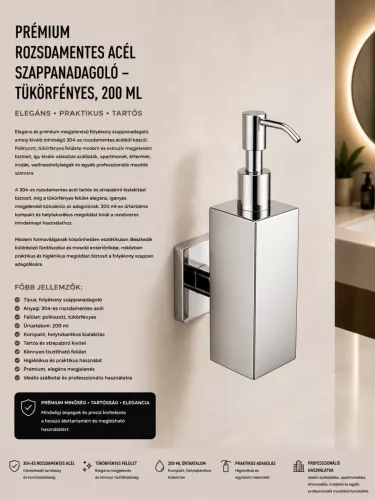 Premium stainless steel soap dispenser – mirror-polished, 200 ml